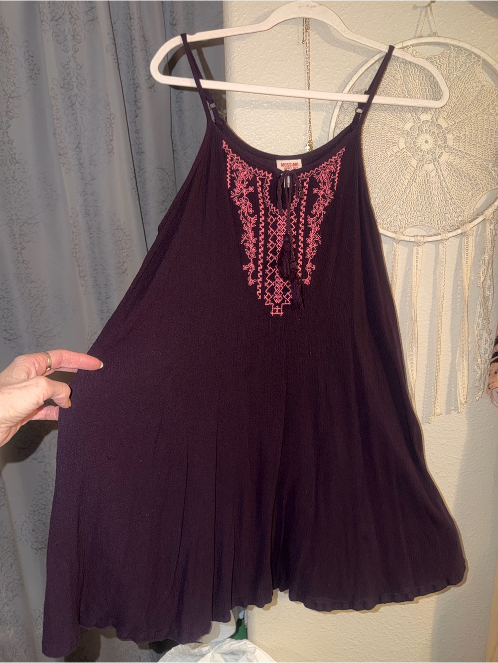 Mossimo Supply Co. Dark Purple Tank with Pink Embroidery